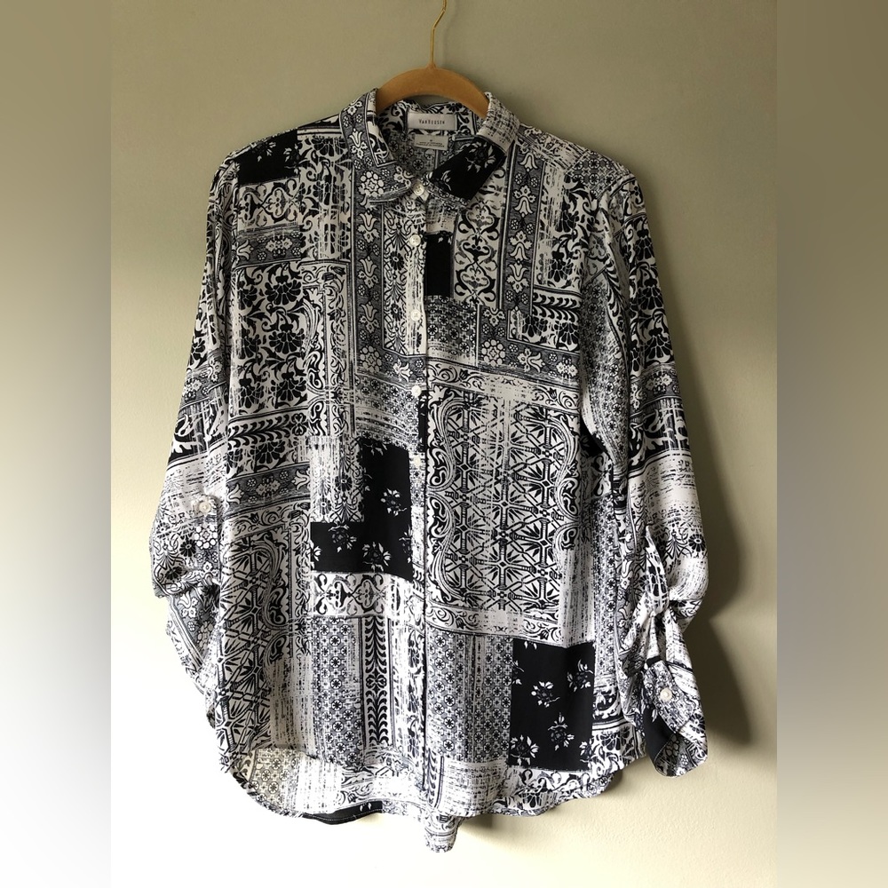Van Heusen | Black and White Designer Collared Blouse